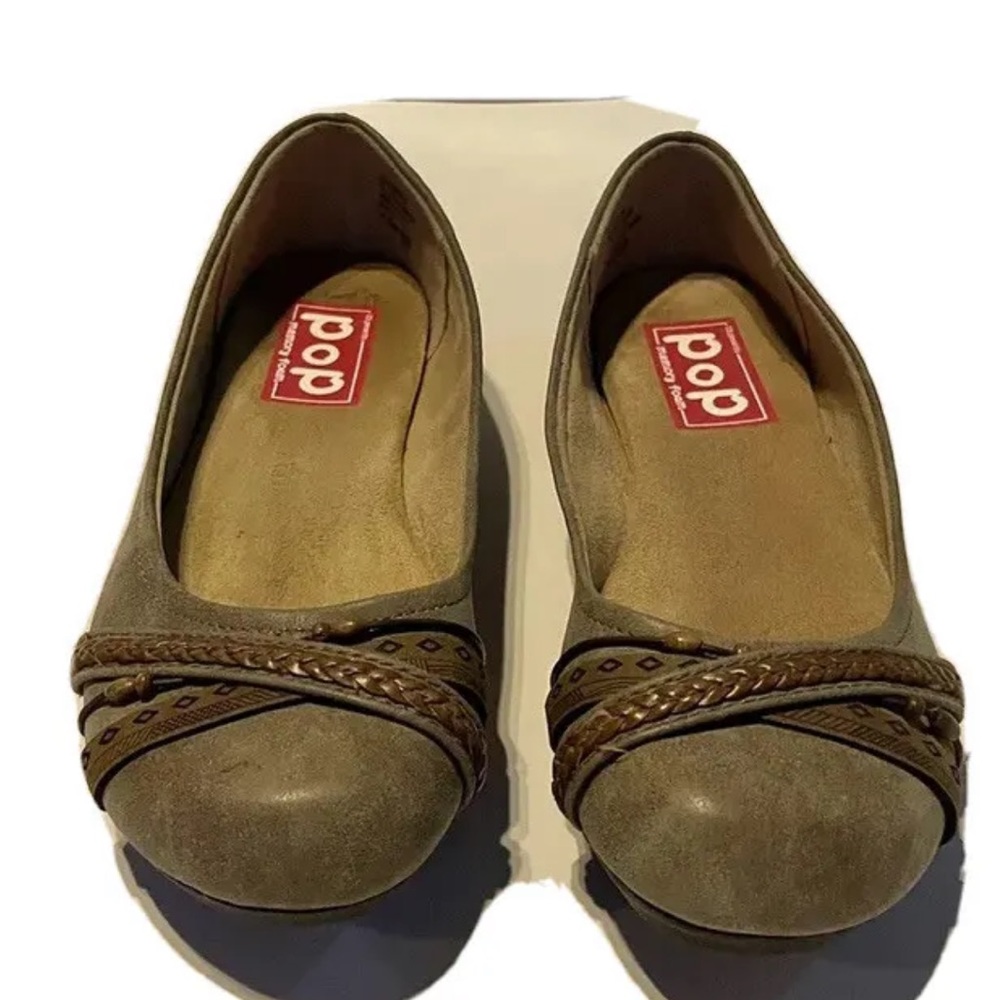 Pop Gazer Ballet Flats Brown Faux Leather Casual Memory Foam. Size 7.5